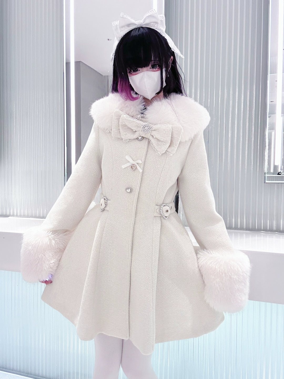 Ryousangata Winter Coat, Detachable Faux Fur Trim – Honey Wardrobe Ryousangata Winter Coat, Detachable Faux Fur Trim – Honey Wardrobe