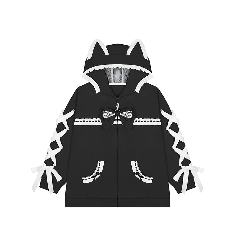Tenshi Kaiwai Cat Ear Zip-Up Hoodie, Side Lace Pants 45585:865696