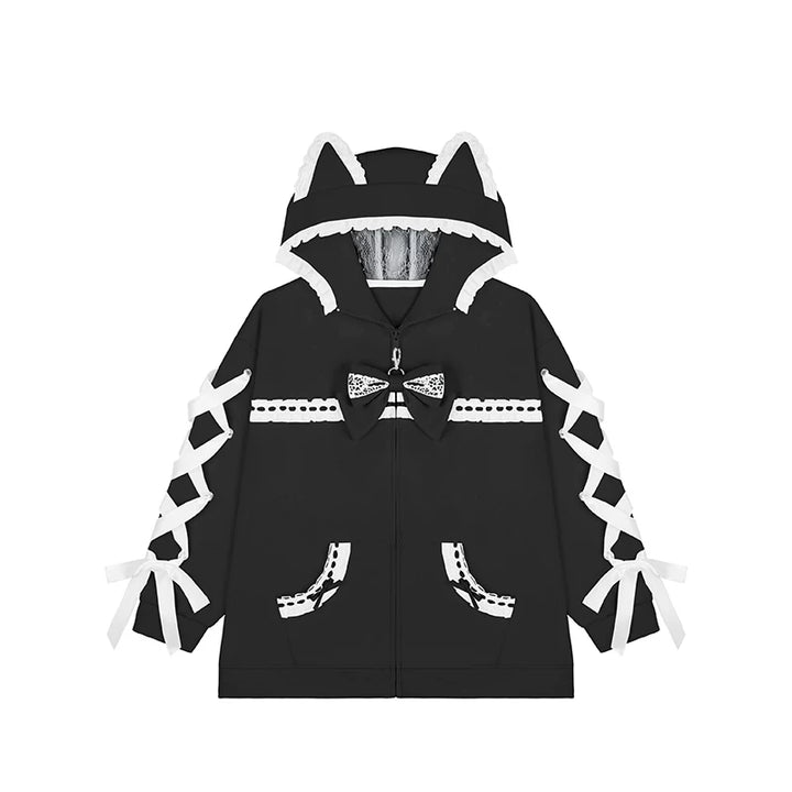 Tenshi Kaiwai Cat Ear Zip-Up Hoodie, Side Lace Pants 45585:865696