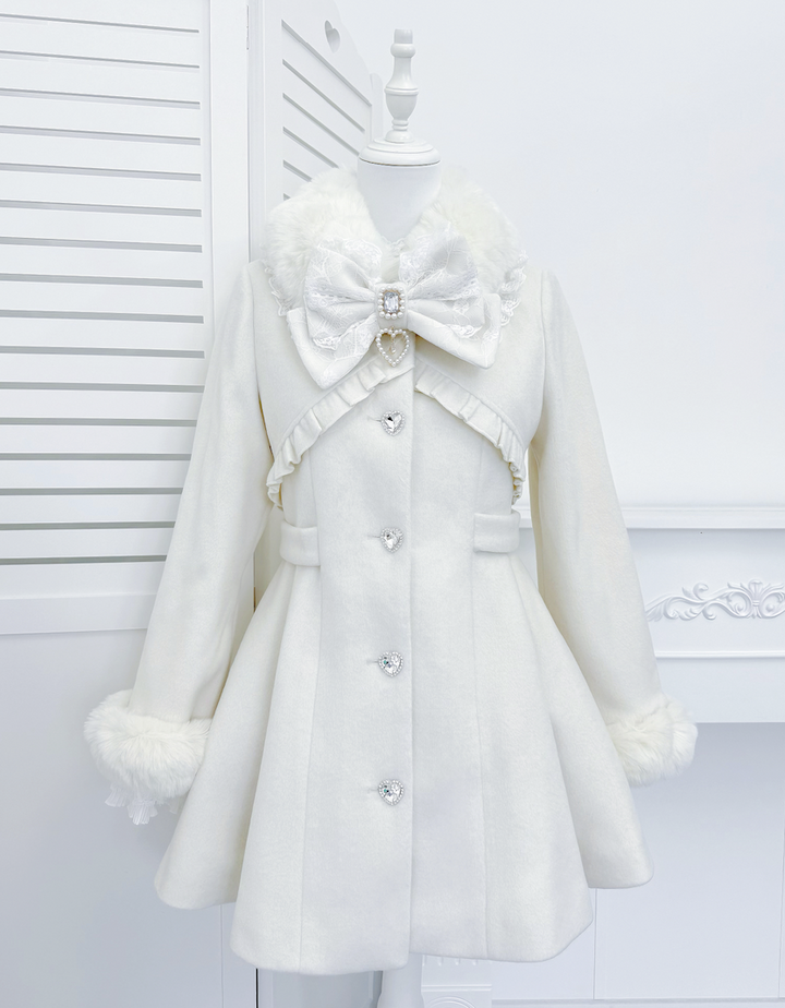 Fluffy Trim Ryousangata Winter Coat, Rhinestone Accents (Off-white / L M XL) 44200:800840