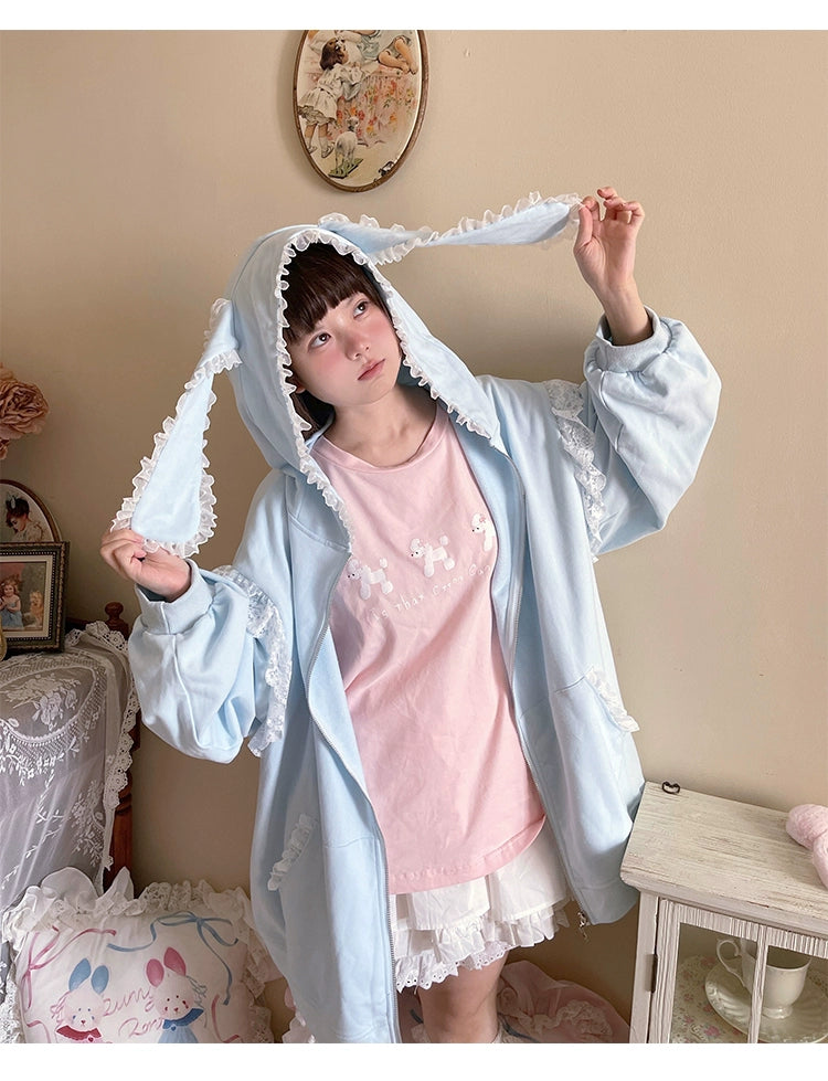 Fairy Kei Bunny Ears Hoodie Lace Coat Multicolor 22654:345490 22654:345490