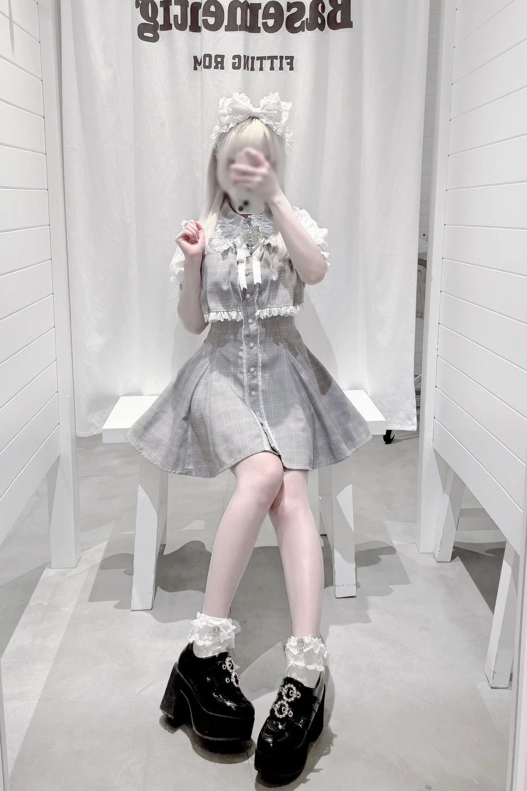 Layered Jirai Kei Dress, Detachable Rhinestone Bow 45196:841347