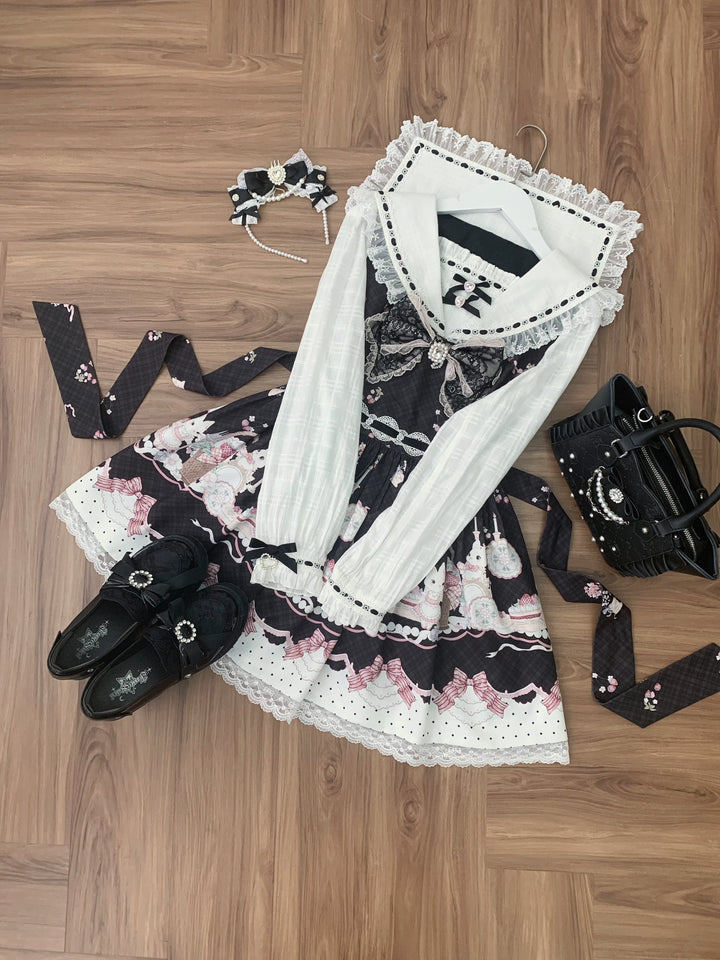 Sweet Lolita Sailor Collar OP Dress, Strawberry & Bunny Print (L M S) 45872:872428