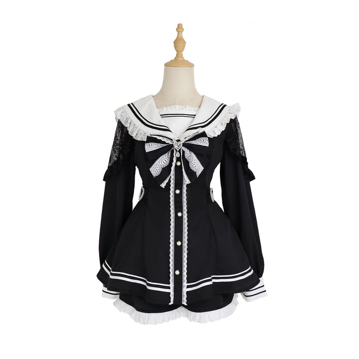 Jirai Kei Dress Set Sailor Collar Long-sleeved Dress 34502:461950