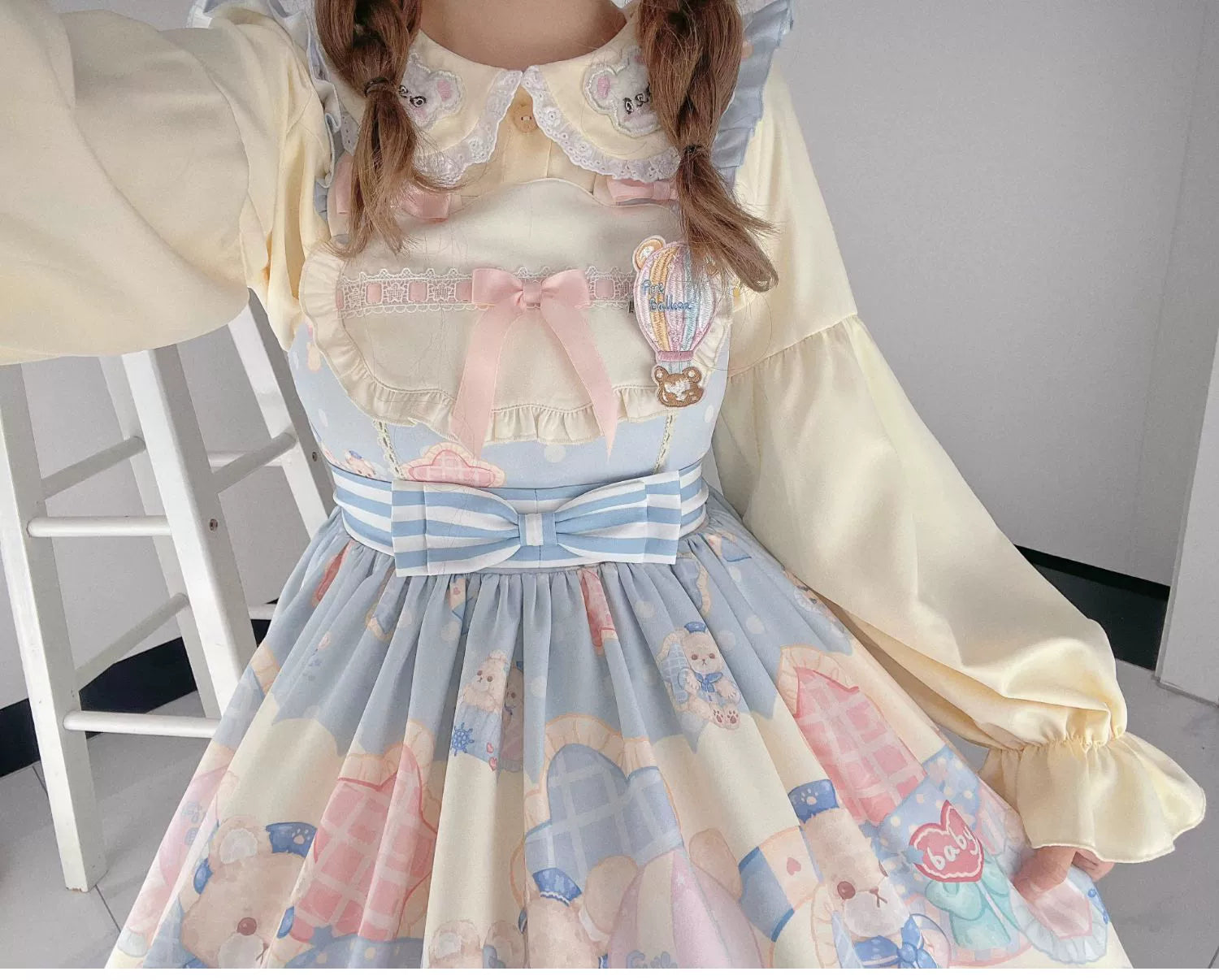 Sweet Lolita Dress Bear Print Jumper Dress Kawaii Salopette 37288:555308