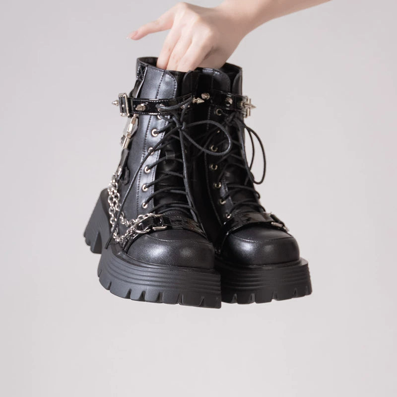Y2K Shoes Punk Martin Boots High-heels Short Tube Boots