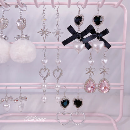 Jirai Kei Earrings Ryousangata Lolita Heart Rhinestone Ball Earrings 28908:358420
