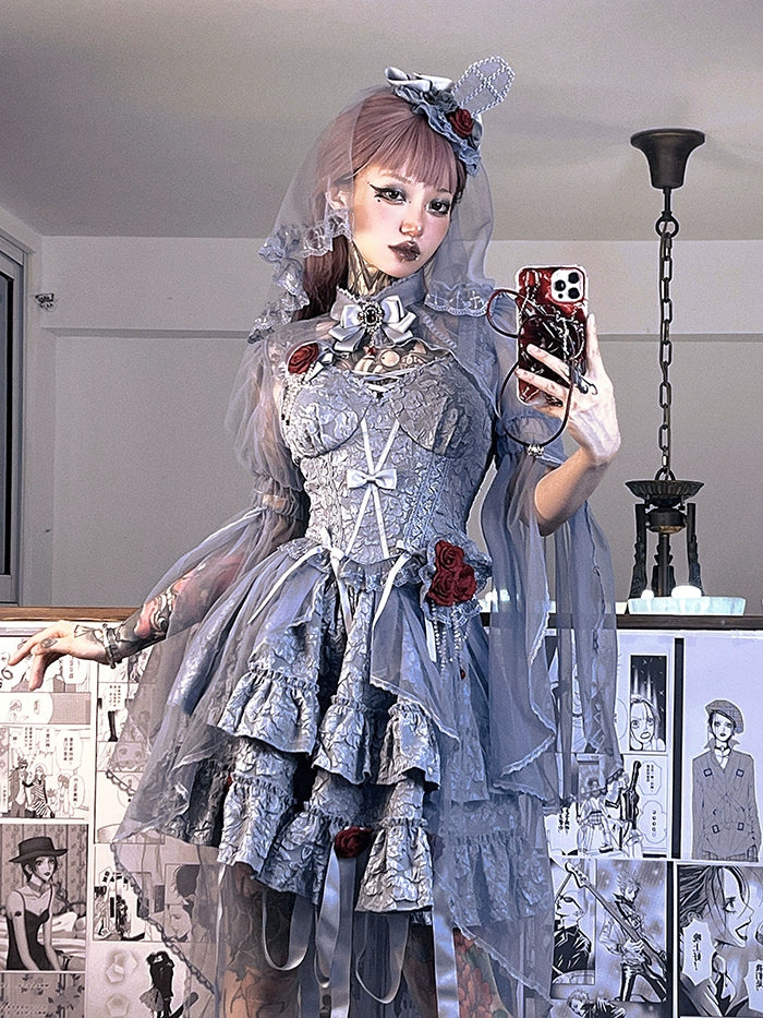 Gothic Lolita Skirt Set Blood Rose Skirt Corset Set Multicolor 35542:496546