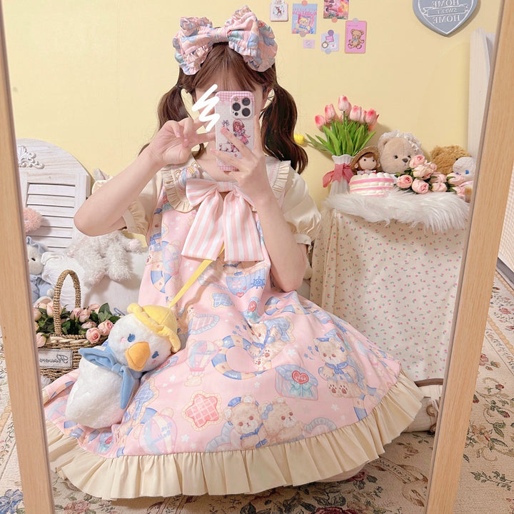 Sweet Lolita Dress Bear Print Jumper Dress Kawaii Salopette 37288:555358 37288:555358