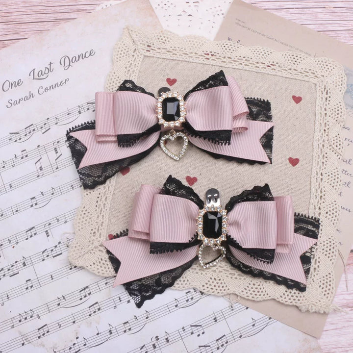 Jirai Kei Bowknot Shoe Clips, Heart Rhinestones 45069:833560