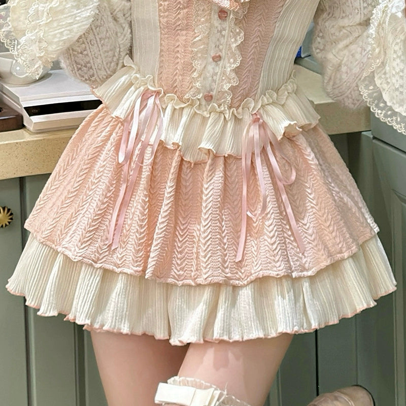 Gyaru Fashion Outfit Sets Sweet Pink Top And Skirt Set (Skirt / F L M S) 37006:546048