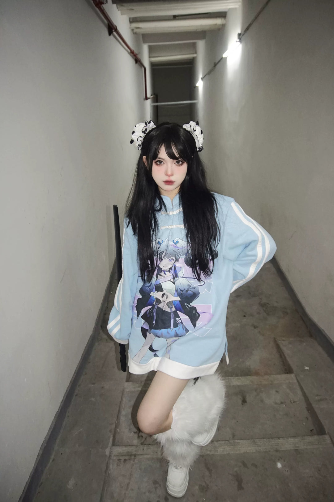 Jirai Kei Sweatshirt Blue Fleece Hoodie 35190:484812 35190:484812