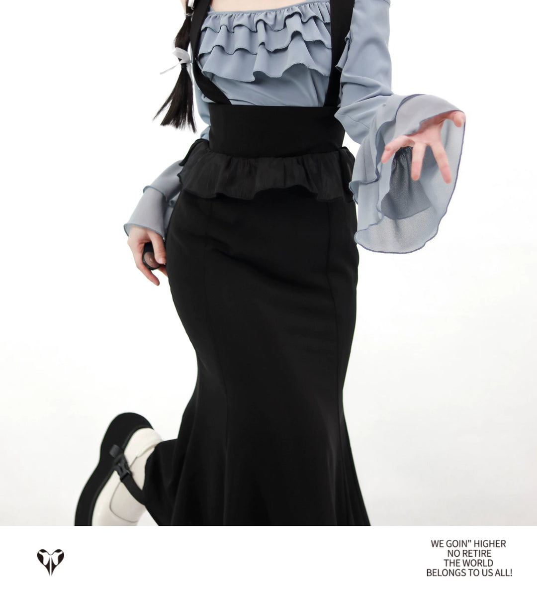 Elegant Outfit Set Chiffon Blouse Suspender Skirt Set 40238:663526