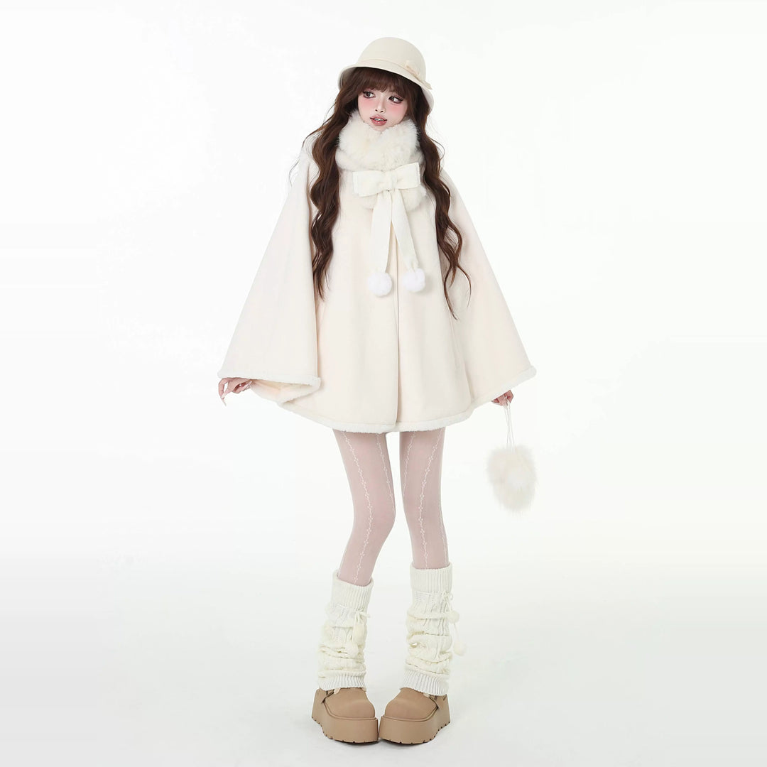 Jirai Kei Winter Coat White Bunny Ear Hooded Cape Coat 41056:684486