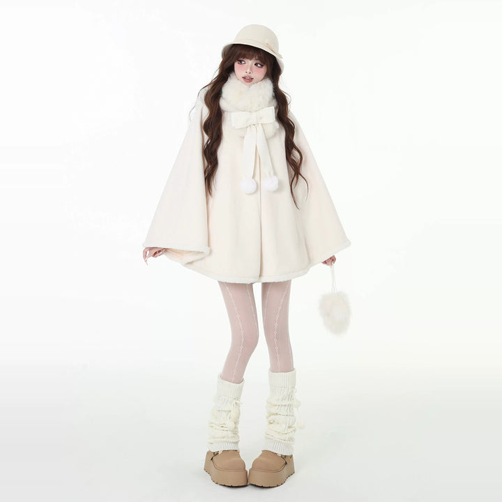 Jirai Kei Winter Coat White Bunny Ear Hooded Cape Coat 41056:684486