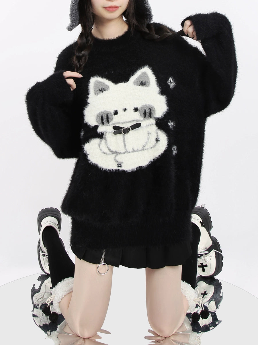 Kawaii Black Sweater Fluffy Voluminous Thickening Sweater 22752:326884 22752:326884