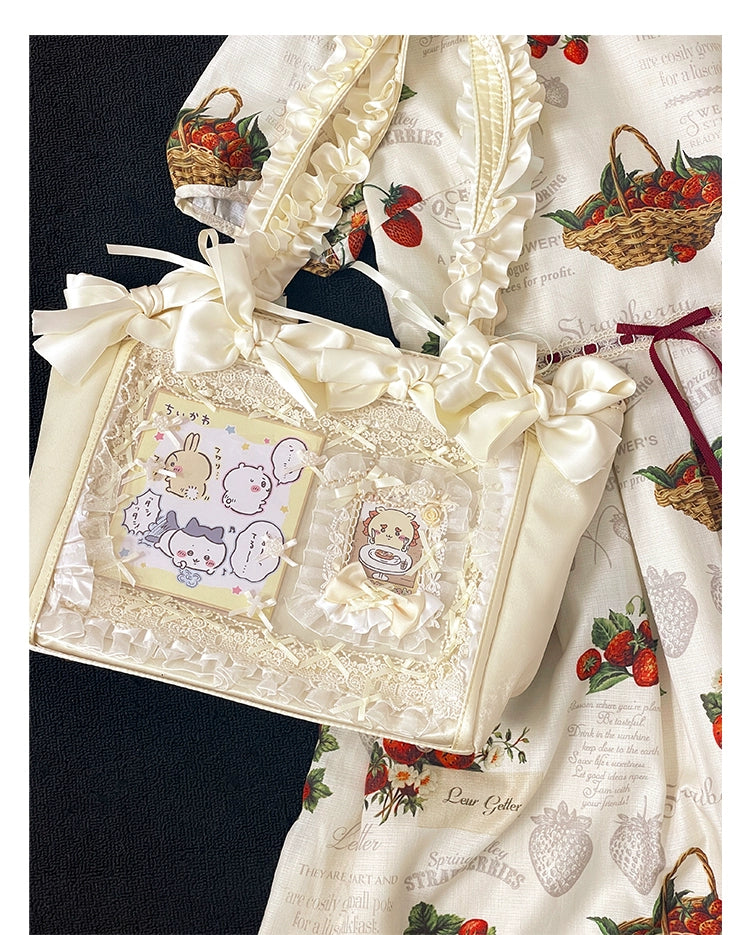 Elegant Satin Ita Bag, Rose-Inspired Ribbon & Clear Window 43230:773273