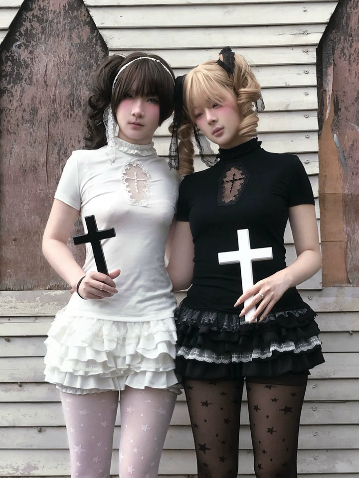 Gothic Cross-Detailed Top & Tiered Ruffle Bloomers 43079:764558