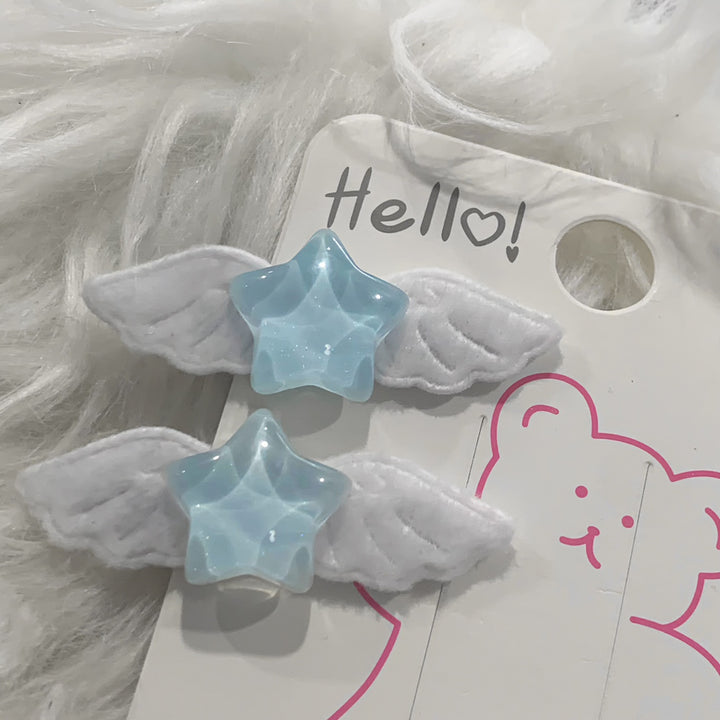 Jiari Kei Hair Clip Blue Pink Rhinestone Star Wing Hair Clip (Blue) 29278:437458 (Blue) 29278:437458