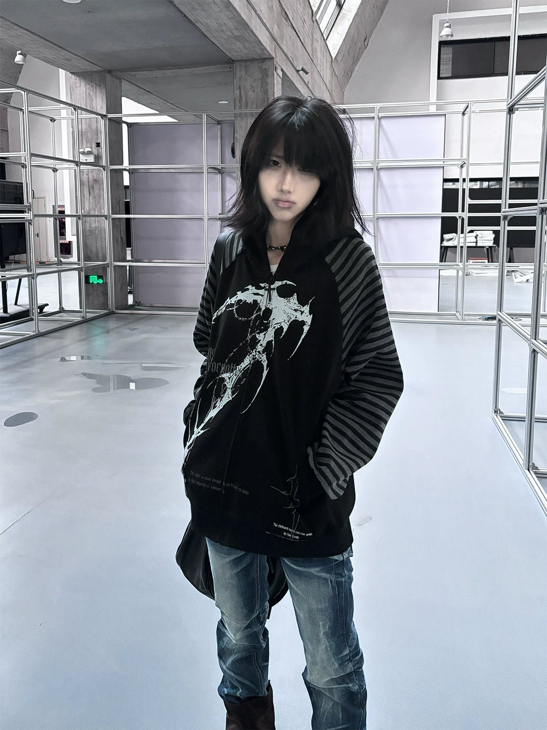 Subculture Hooded Scythe Print Coat, Side Pocket 45269:844170