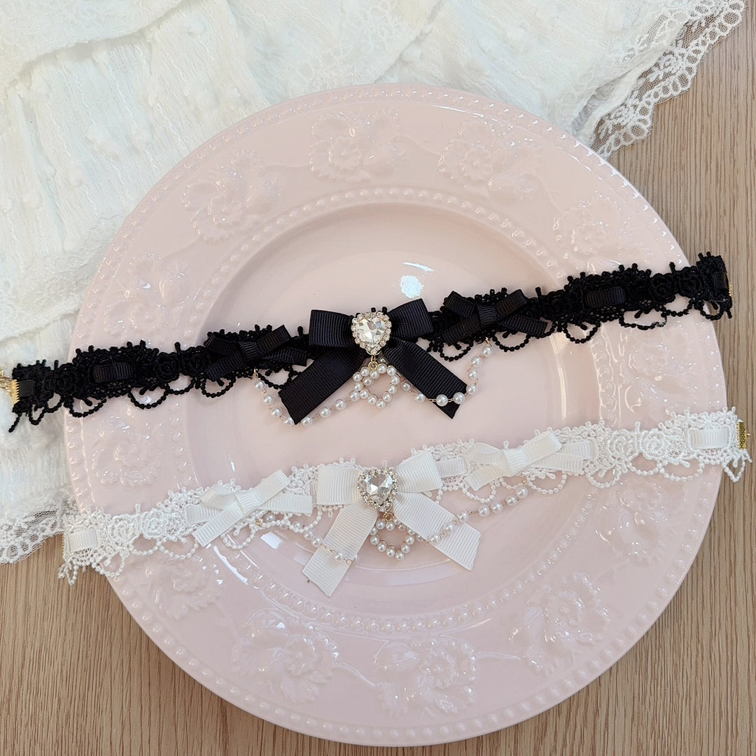 Jirai Kei Lace Choker, Heart Shaped Rhinestone 44953:832976