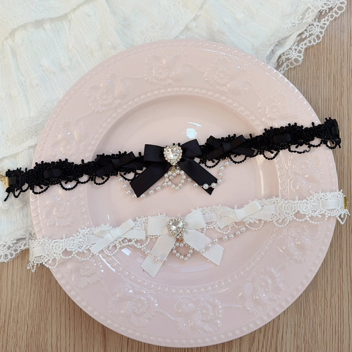 Jirai Kei Lace Choker, Heart Shaped Rhinestone 44953:832976