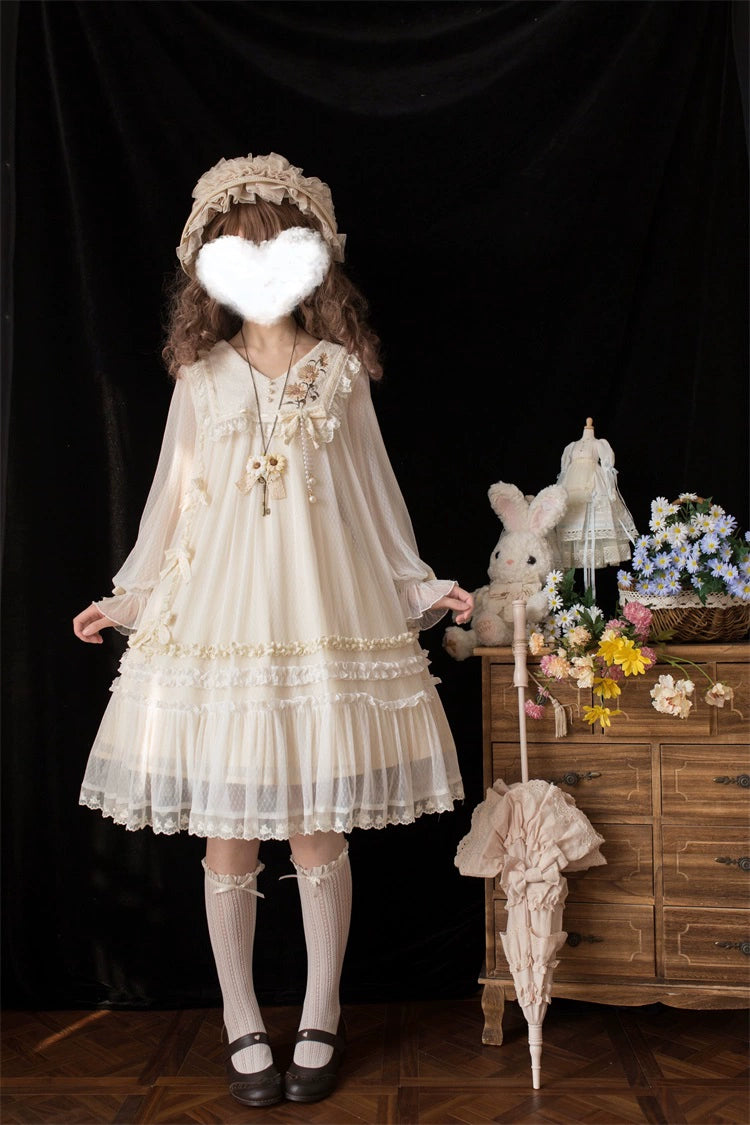 Sunflower Daily Lolita Dress Mori Kei Dress Long Sleeve Dress 36478:552306