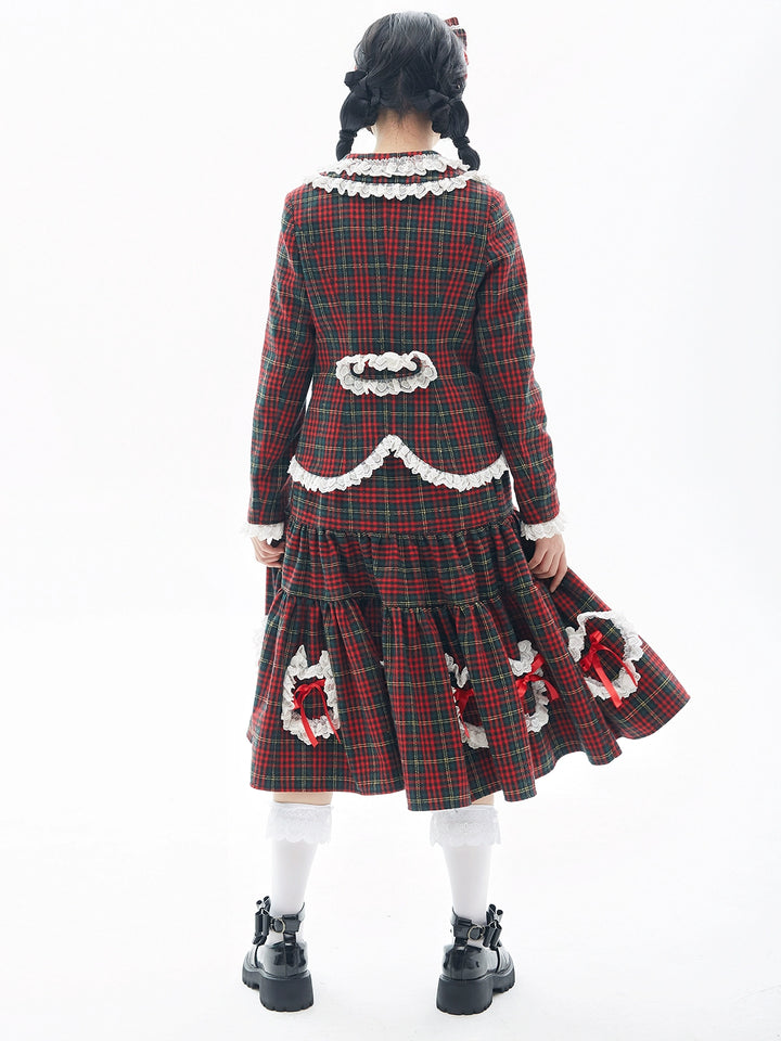 Retro Lolita Skirt Showa Christmas Winter Red Plaid Skirt 40316:662938