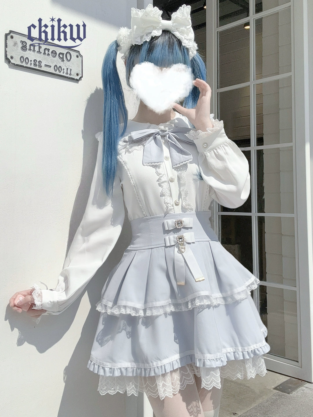 Long Sleeve Ryousangata Blouse, Bunny Eared Collar 43862:787690