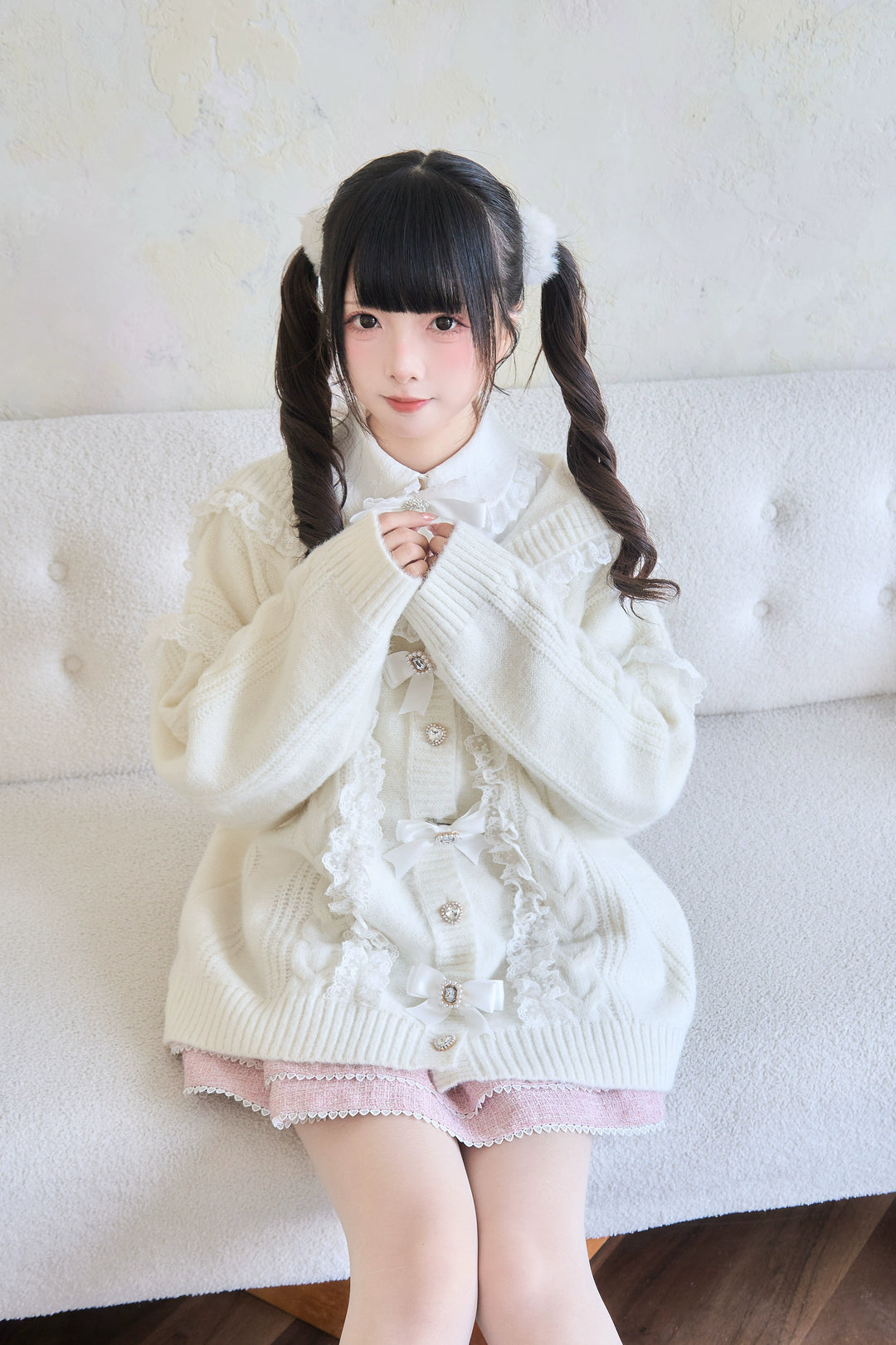 Jirai Kei Sweater Lace Sailor Collar Cardigan With Bows 41682:710146