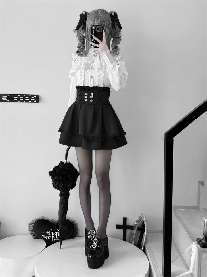 Lace-trimmed Jirai Kei Blouse, Multiple Colors 43878:788256
