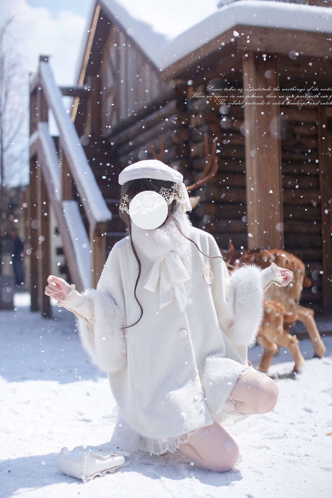 Seiso Kei Woolen Blend White Cloak, Beige Blouse 44036:793362