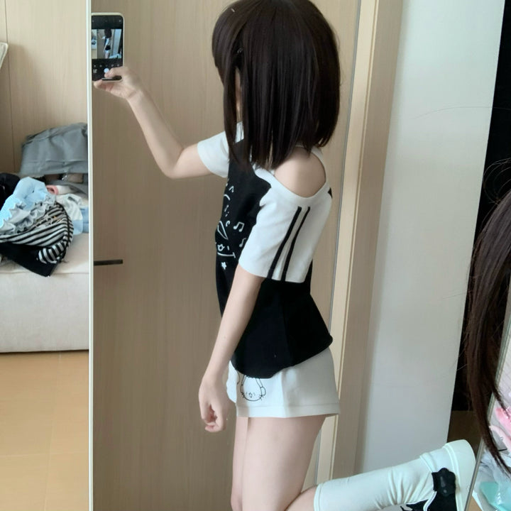Kawaii Summer Music Time Printed Top & Shorts With Pockets 42904:757279