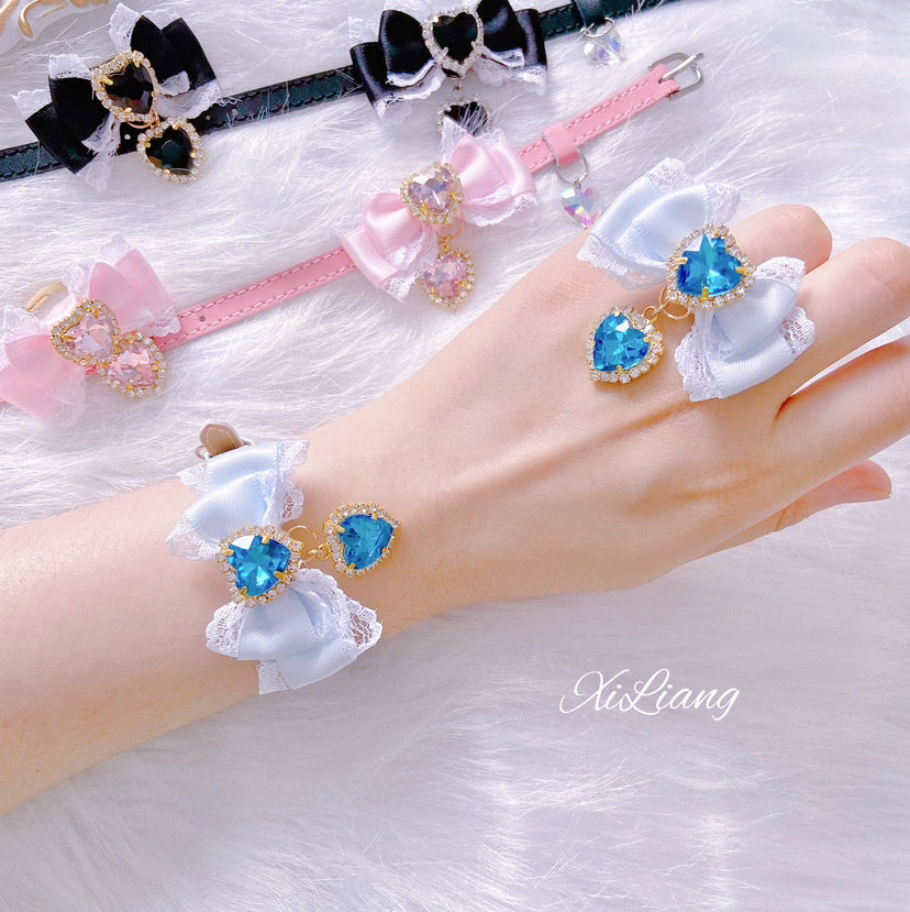 Jirai Kei Handmade Bow Leather Wristband Bracelet Ring Multicolor 28902:327136 28902:327136