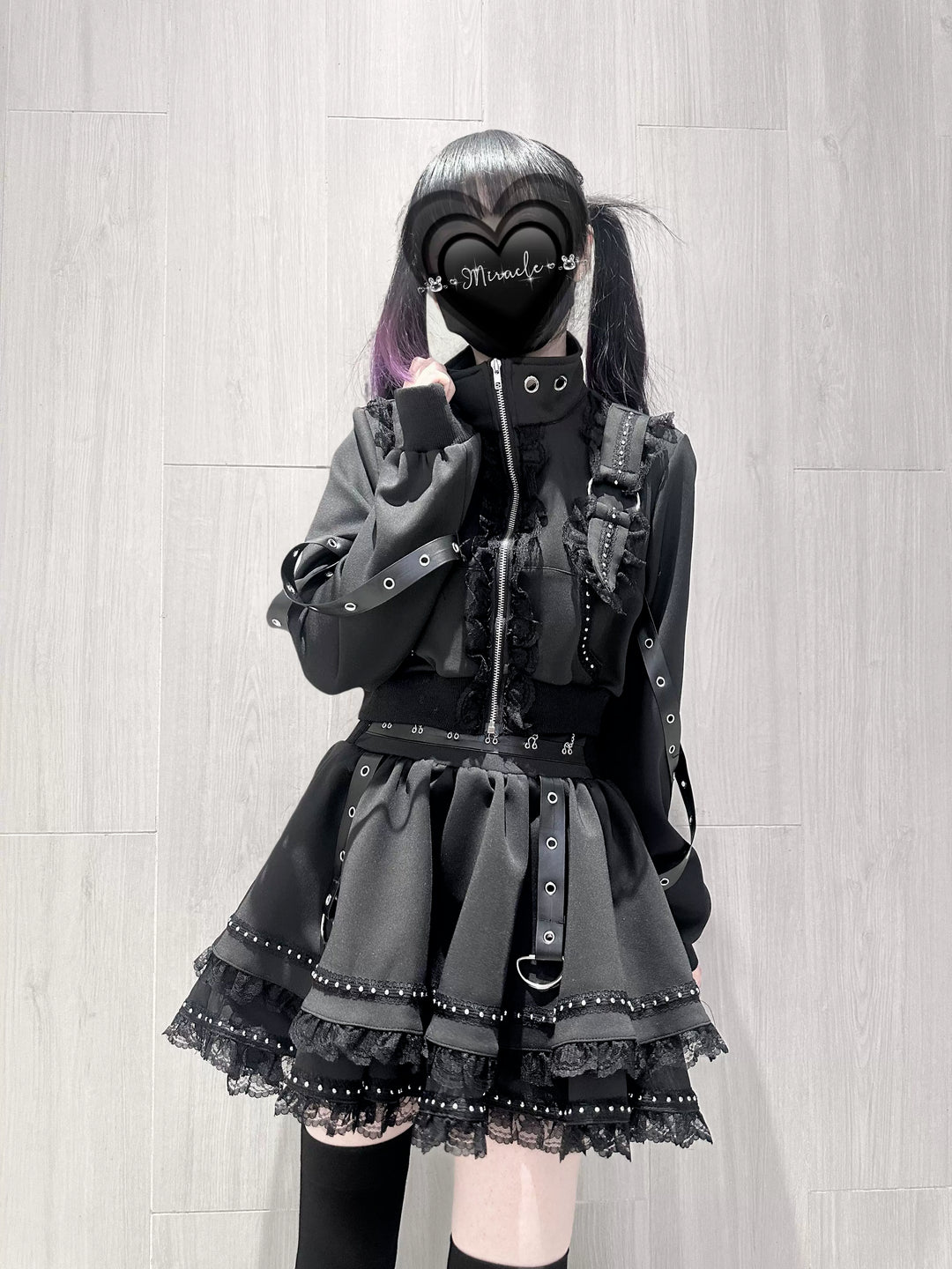 Punk Jacket and Skirt, Cross Zipper and Studs 45649:858262