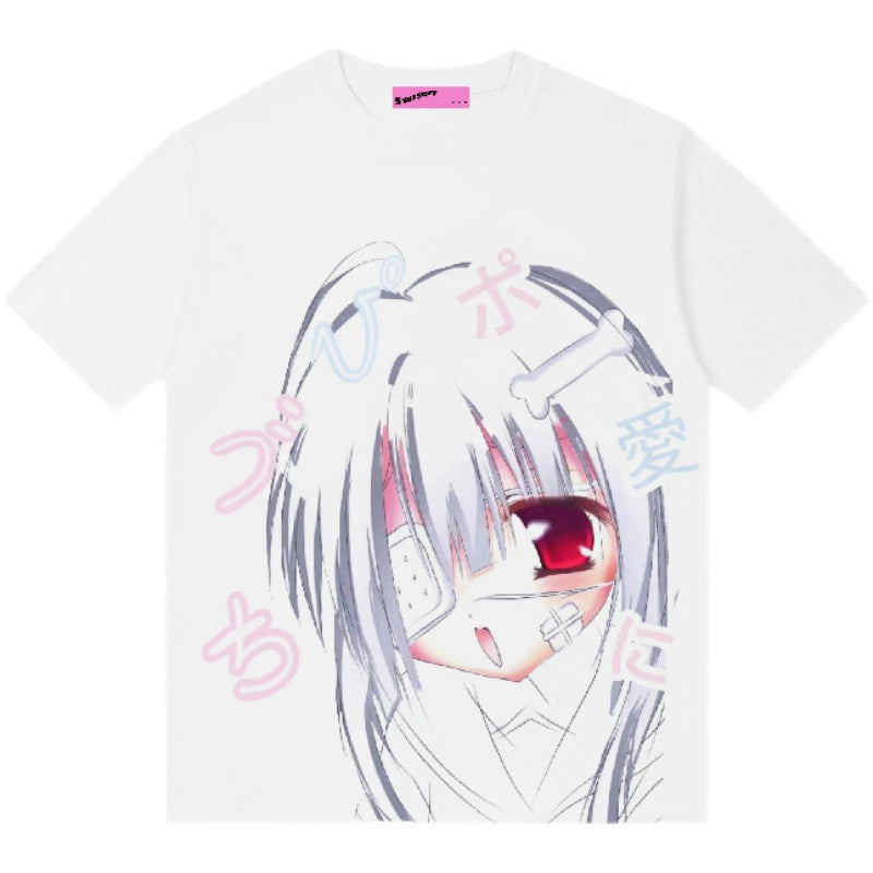 Jirai Kei Shirt Short Sleeve White shirt Anime Print Top (L M S XL / White) 38000:579402