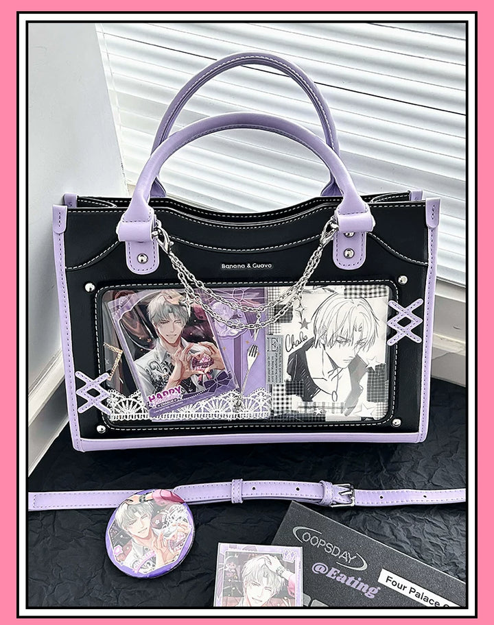 Y2K Square Shaped Ita Bag, Clear Window & Star Chain 45418:848157