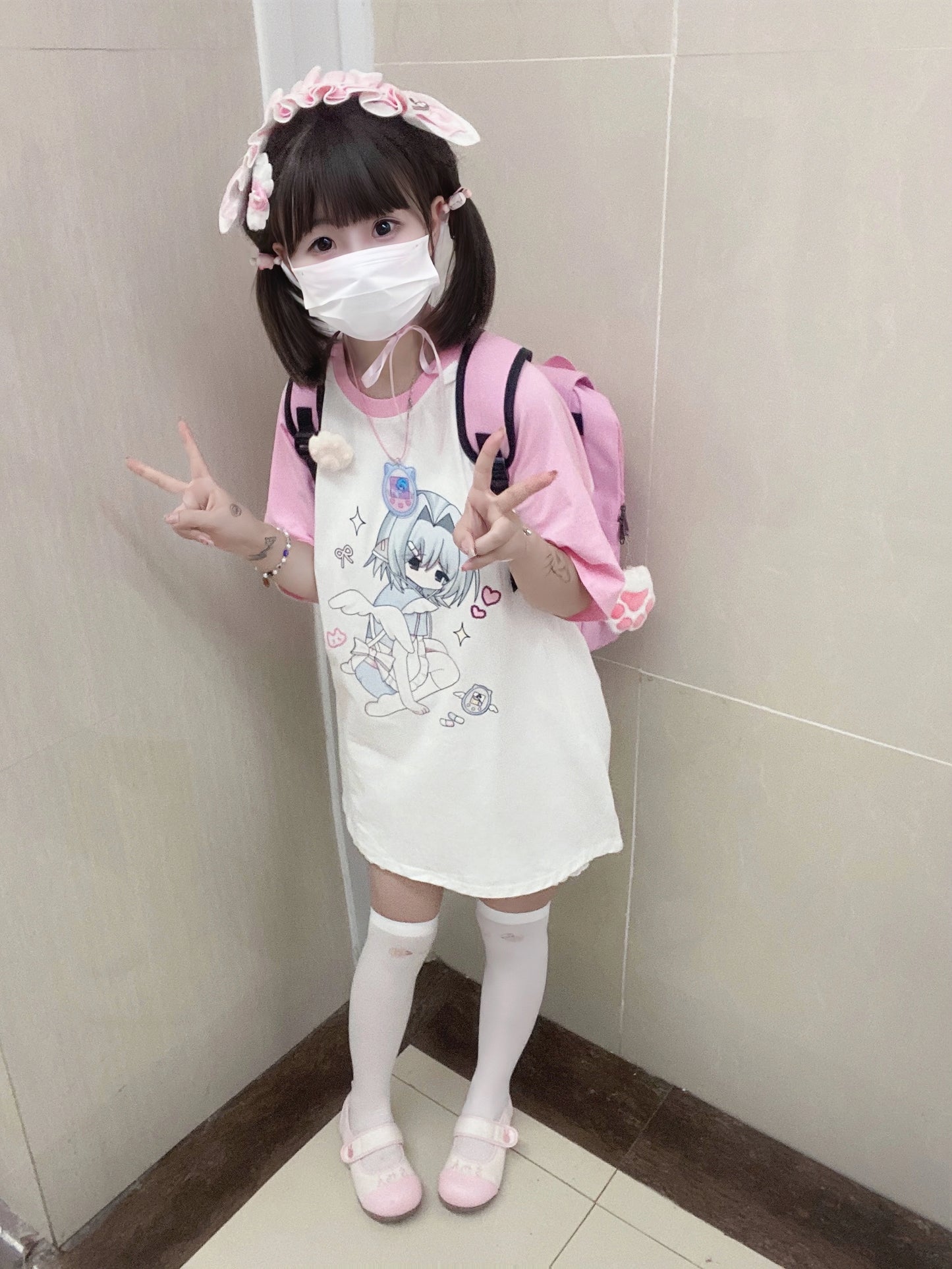 Jirai Kei Shirt Pink Raglan Sleeve Anime Top 37998:577972