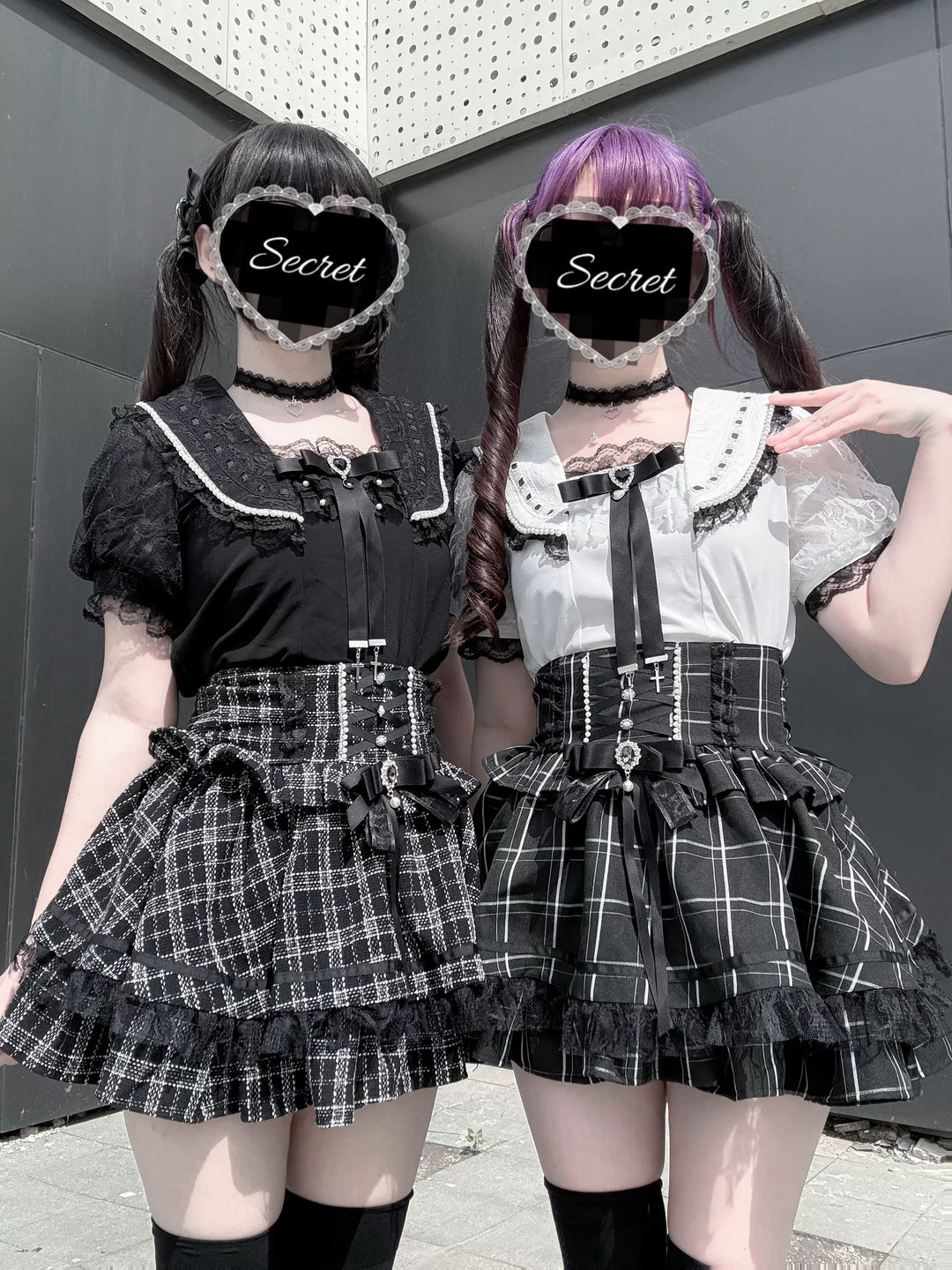 Jirai Kei Sailor Collar Blouse, Lace Puff Sleeves 45648:857940