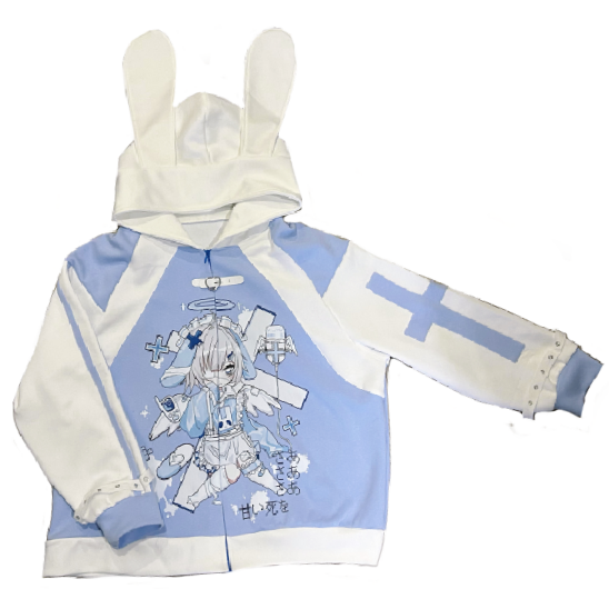 Tenshi Kaiwai Blue Hoodie With Bunny Ears 29208:343794