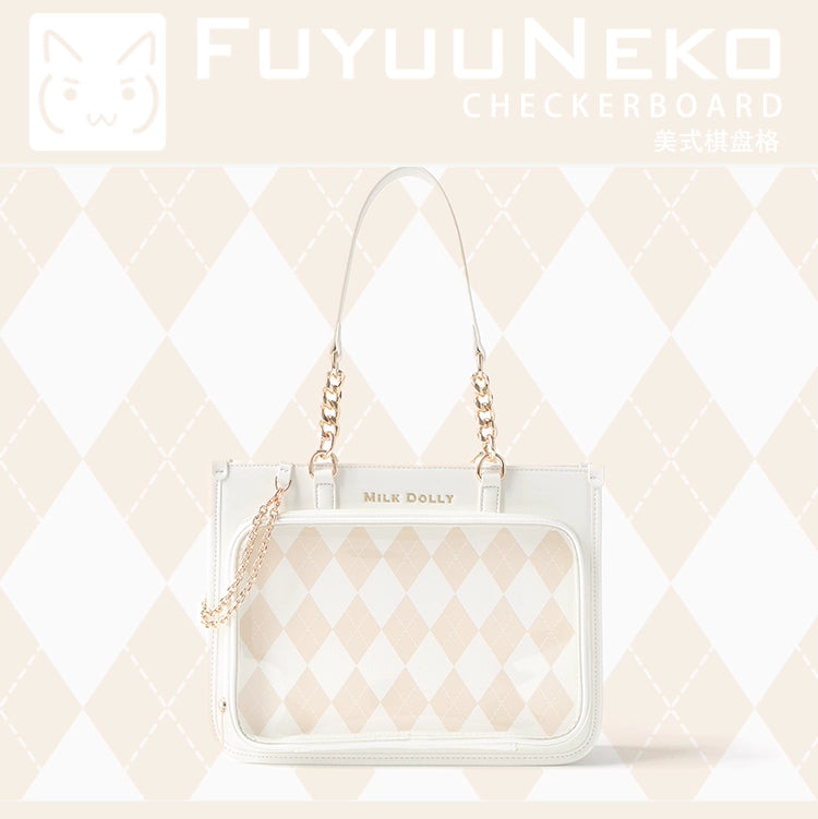 Large Capacity Ita Bag, Checkered Background (White) 43233:779396