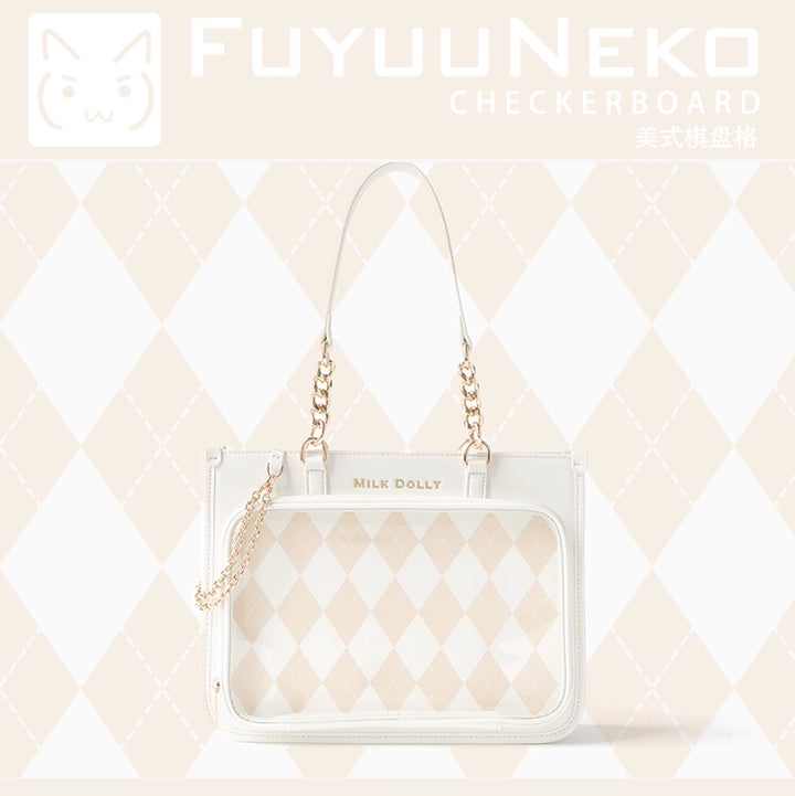 Large Capacity Ita Bag, Checkered Background (White) 43233:779396