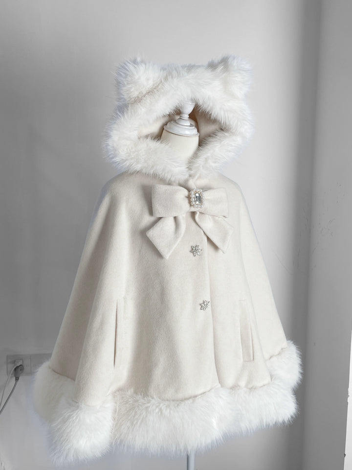 Sleeved Jirai Kei Cape, Cat Ear Hood (White) 44153:802146