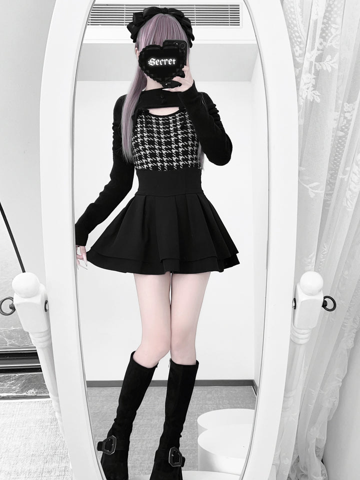 Jirai Kei Long Sleeves Sweater, Houndstooth Patterns 44154:797151