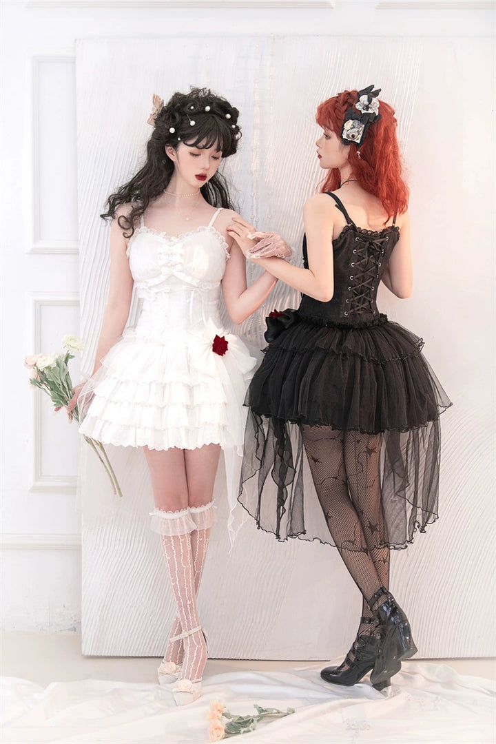 Gothic Lolita Dress Black White Corset Dress Rose JSK 36472:516024 36472:516024