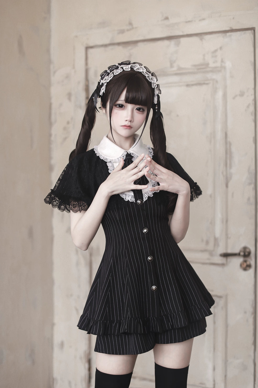 Jirai Kei Lace Shawl Dress Set, Detachable Tie (L M S XL) 45193:840944