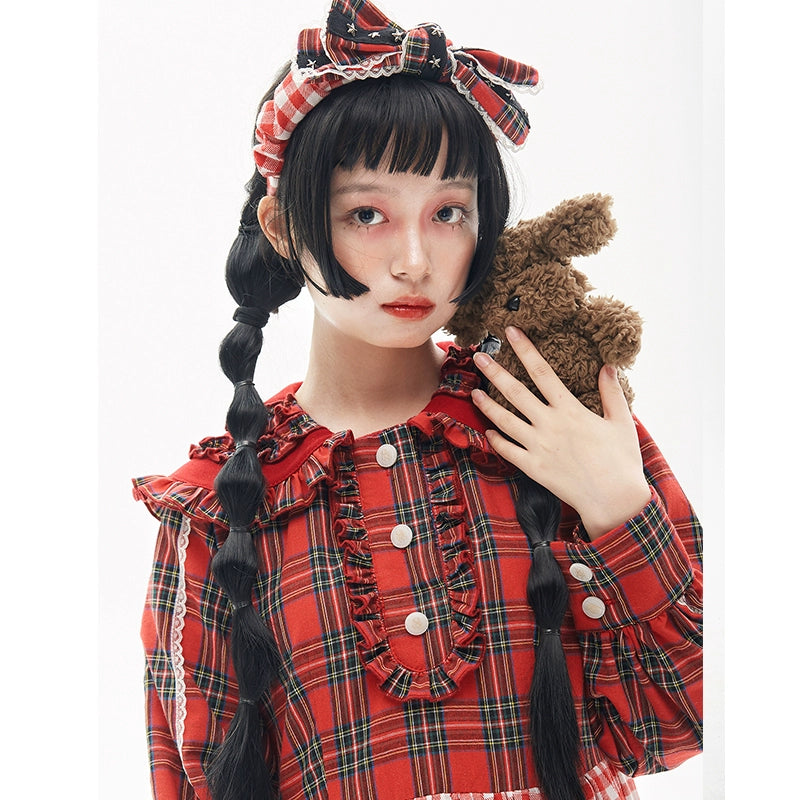 Sweet Lolita Dress Kawaii Dress Retro Dress Red Plaid Dress 36148:542780 36148:542780