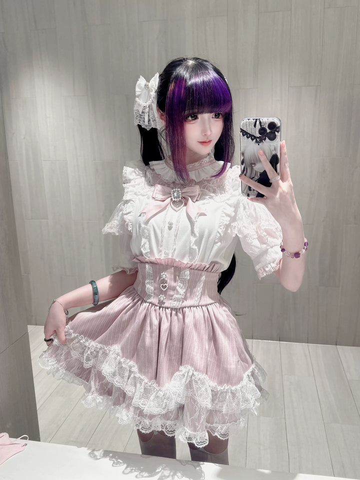 Jirai Kei Open-Shoulder Blouse with Ruffles 45647:857161