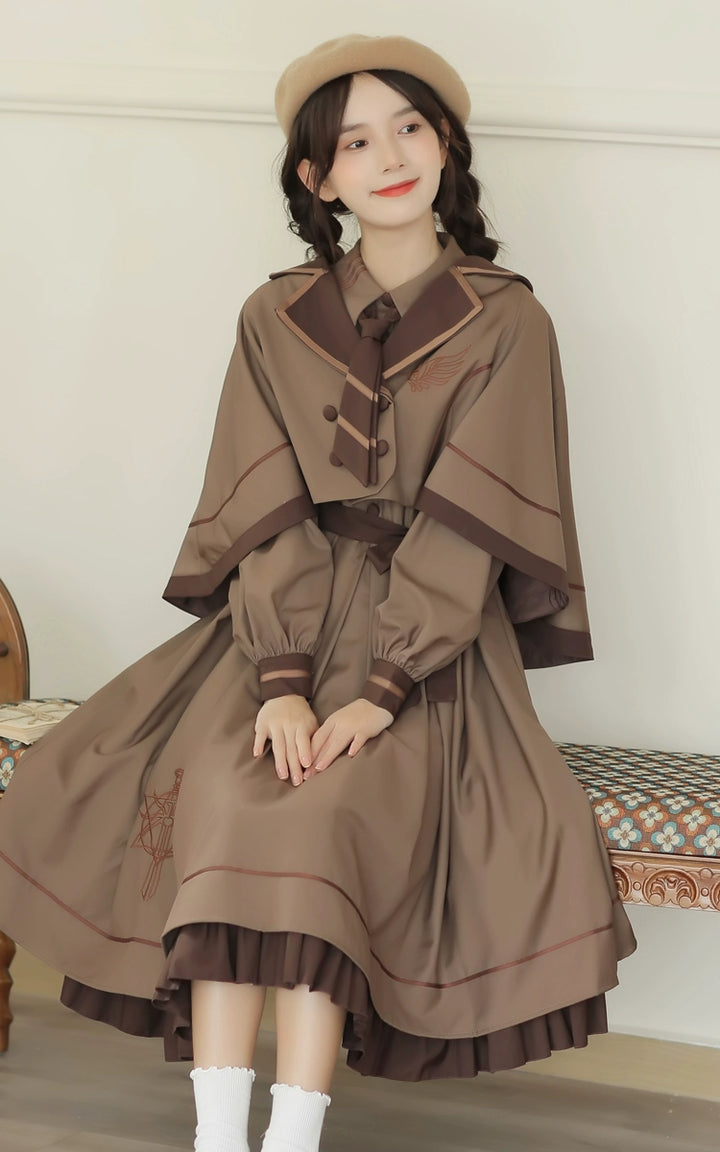 Preppy JK Uniform Dress A-line Princess Dress With Cape Multicolor 42437:761028