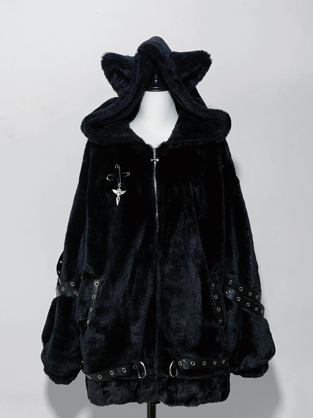 Subculture Oversized Plush Coat, Cat Ear Hood (Black) 43938:791932